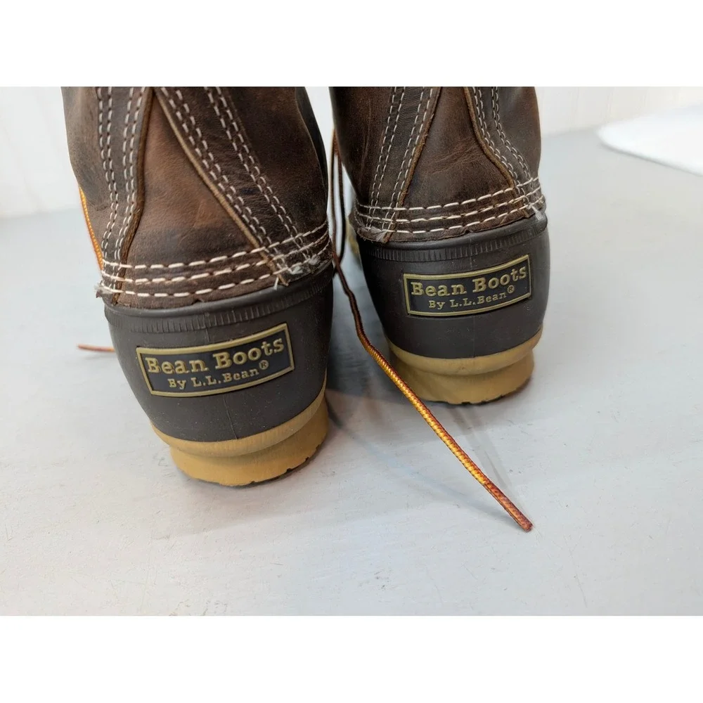 LL Bean Flannel Lined Leather Duck Boots Men's 10M Brown Made in USA 8